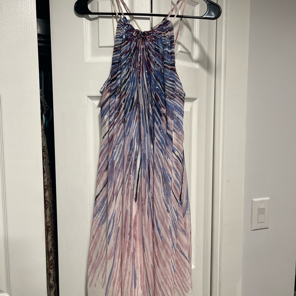 White House Black Market Blue and Pink Sequin Sundress